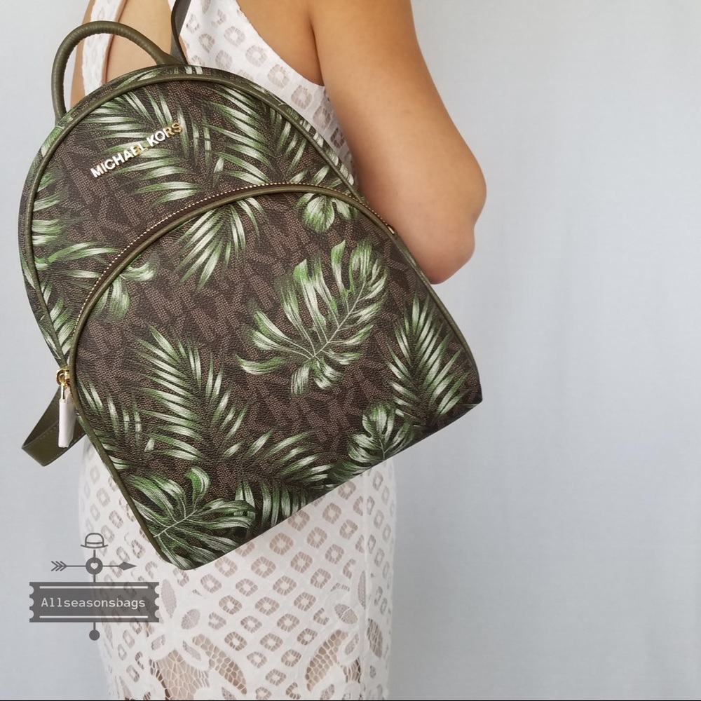 Michael Kors Abbey Palm Leaves Brown Backpack Bag - Picture 4 of 7